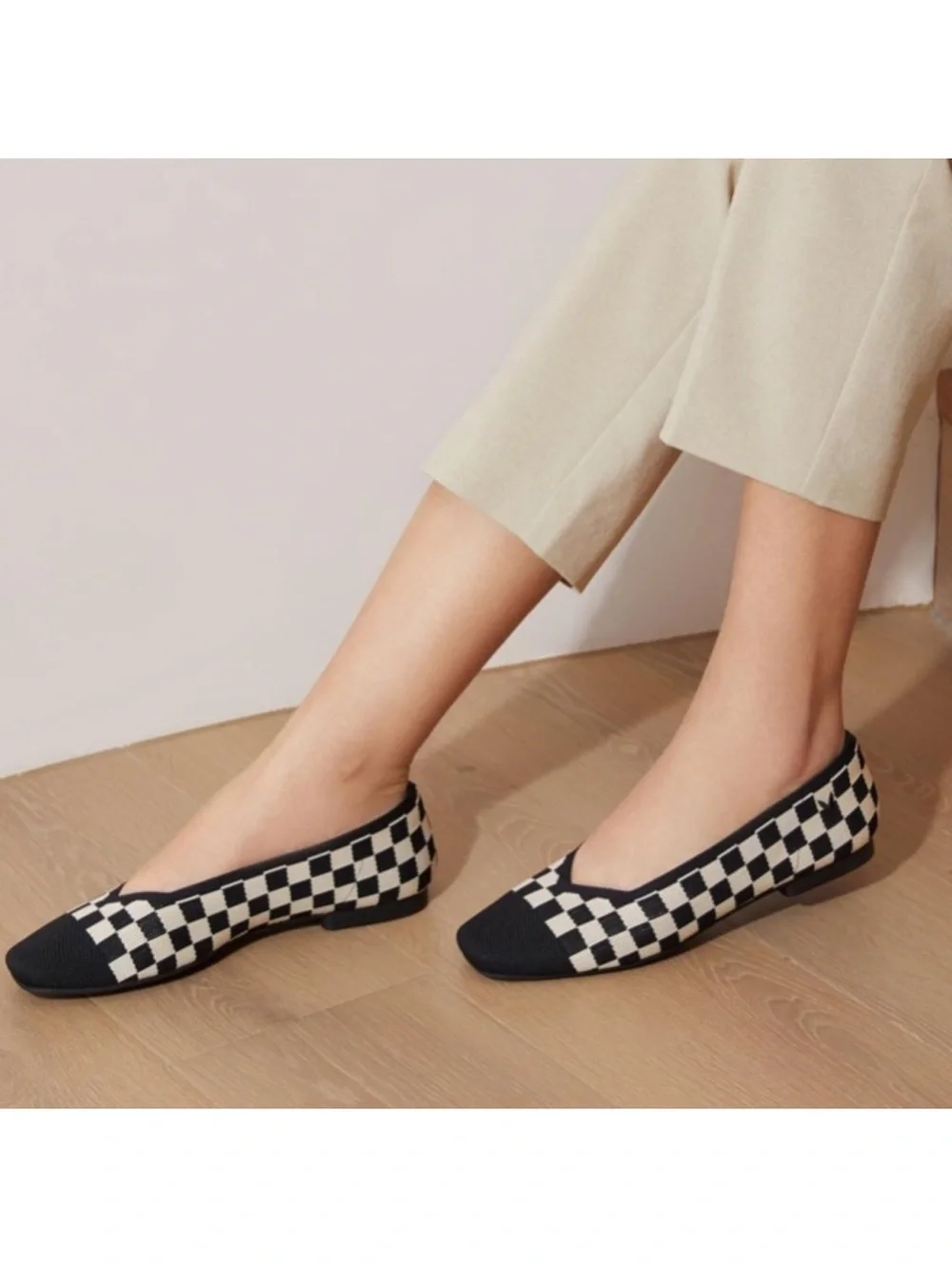 Vivaia Shoes Margot 2.0 Black & White Checker Knit Ballet Flats Chic Preppy 8